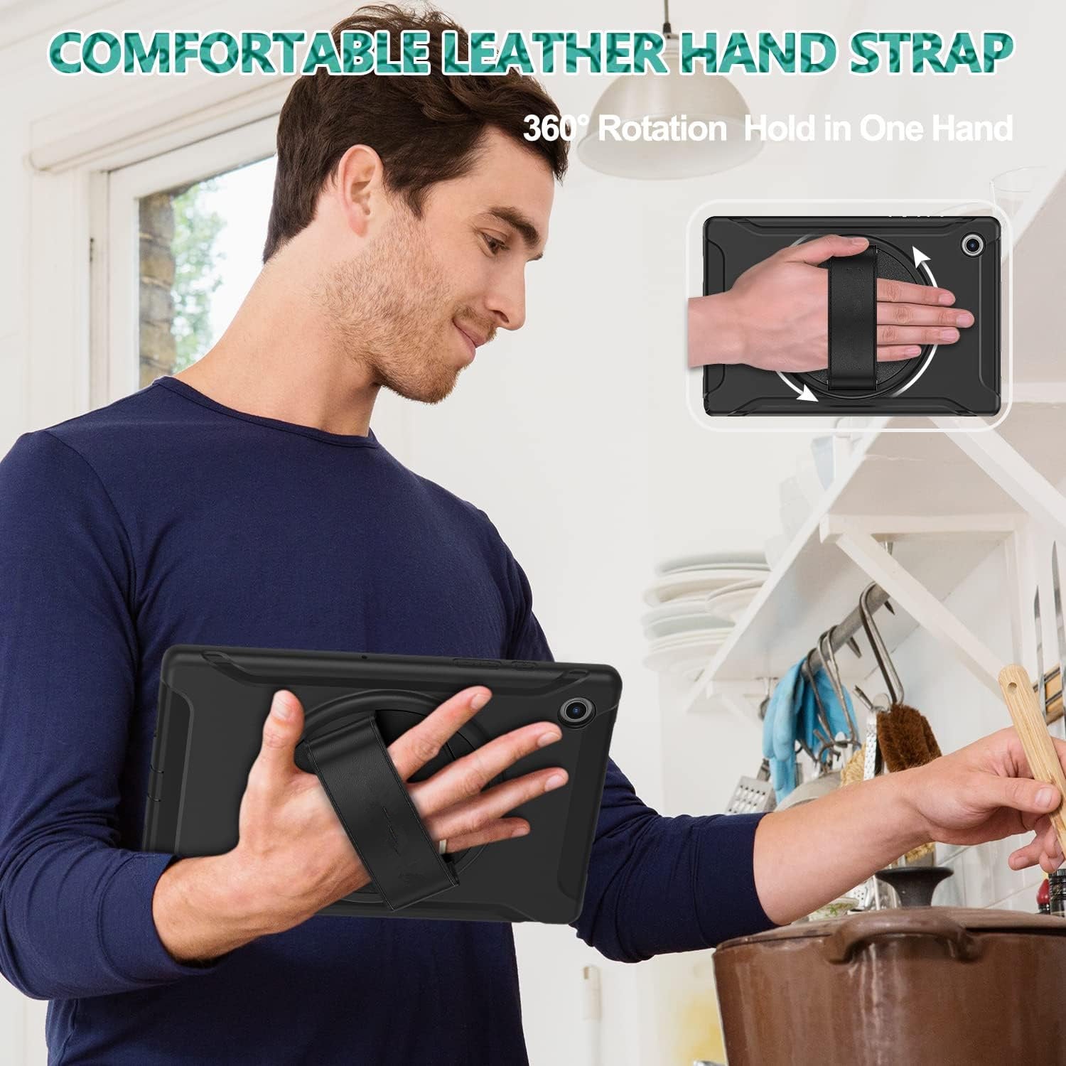 Étui robuste pour tablette avec béquille Defender et dragonne pour Samsung Tab A7 Lite 8,7 Étui robuste pour tablette avec béquille Defender et dragonne pour Samsung Tab A7 Lite 8,7